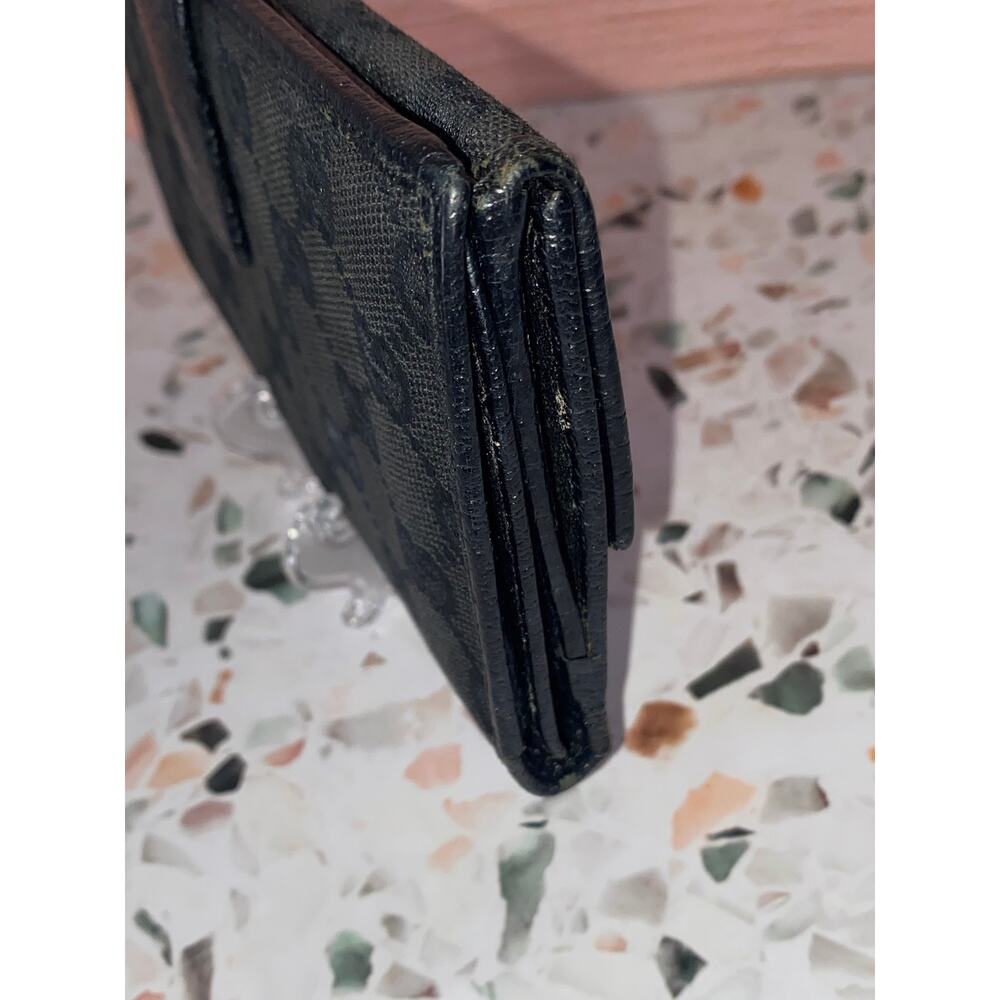 GUCCI GG Logo Black Canvas Leather Credit Cards Bifold Long Wallet Authentic - Picture 4 of 12